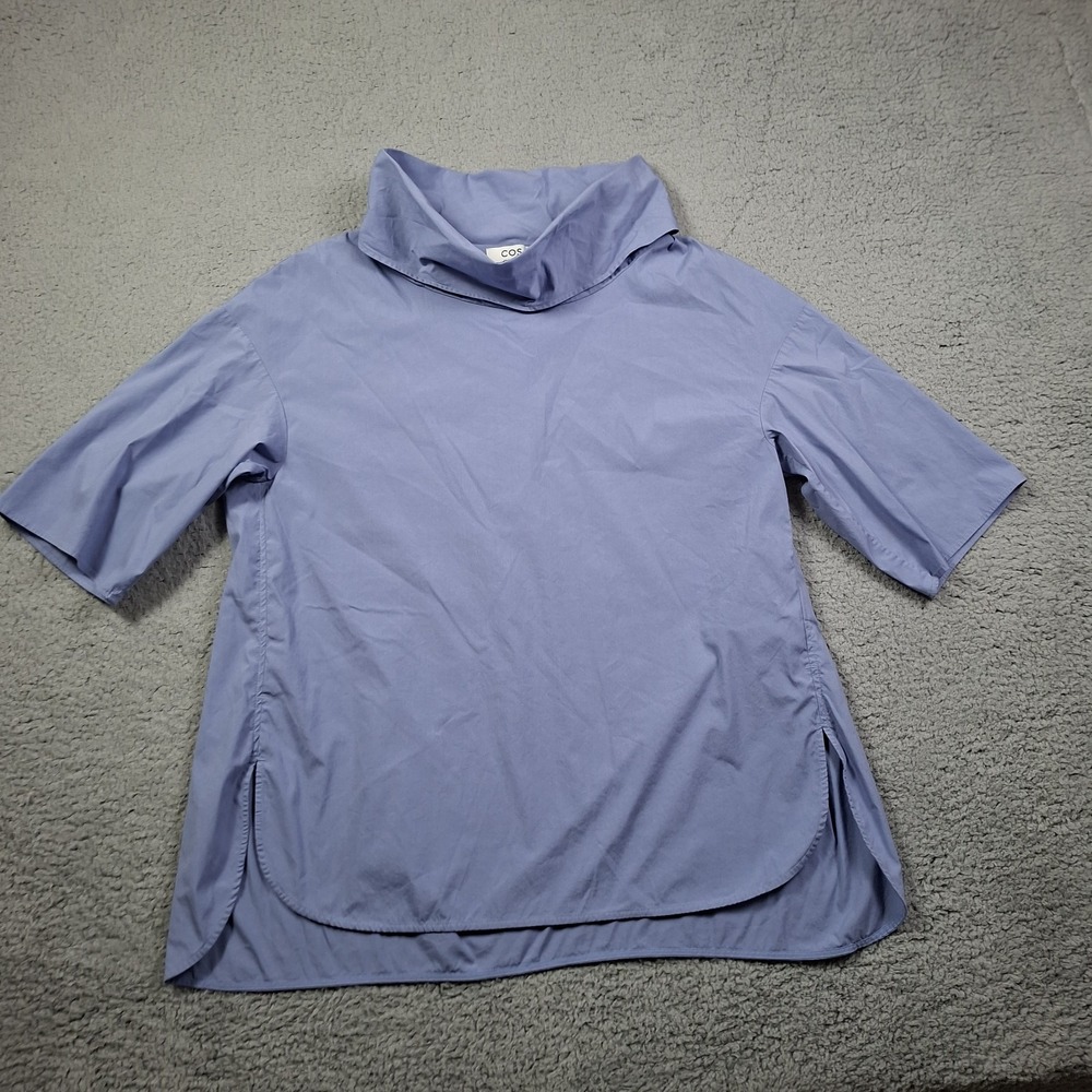 COS Roll Neck Tunic Top Blue Eur 38 Lightweight Boxy Oversized Minimal Blouse